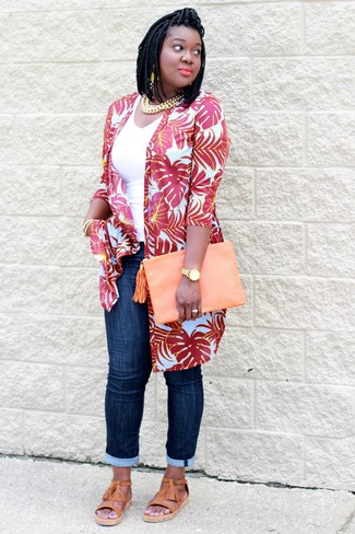 Red Print Cardigan Outfits For Women: 