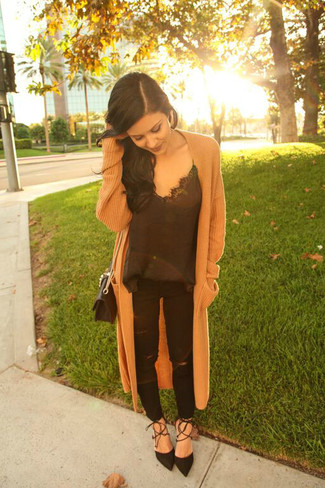 Camel Knit Coat Outfits For Women: 