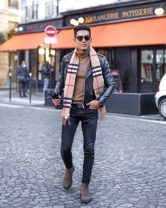 Black Embellished Leather Belt Outfits For Men: 