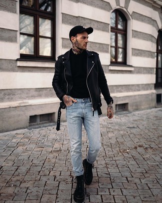 Black Leather Work Boots Outfits For Men: 