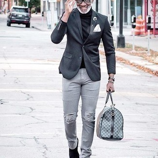 Charcoal Blazer Outfits For Men: 
