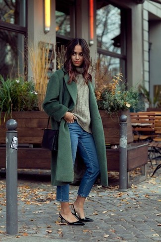 Olive Wool Turtleneck Outfits For Women: 