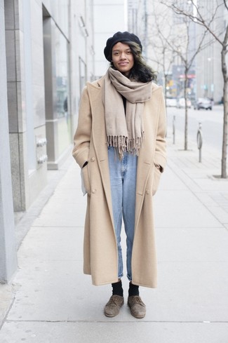 Beige Coat with Turtleneck Outfits For Women: 