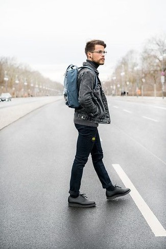 Light Blue Canvas Backpack Outfits For Men: 