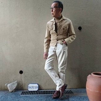 Beige Turtleneck Outfits For Men After 60: 