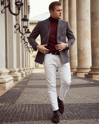 Burgundy Turtleneck Spring Outfits For Men: 