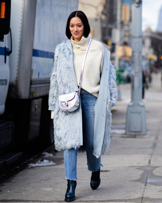 Light Blue Fur Coat Outfits: 