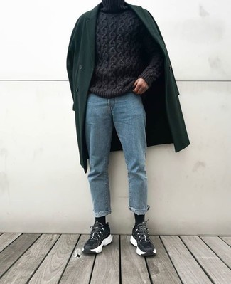 Black Knit Wool Turtleneck Outfits For Men: 