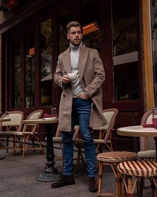 Dark Brown Suede Chelsea Boots Outfits For Men: 