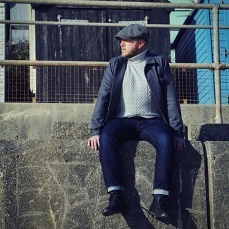 Grey Knit Turtleneck Outfits For Men: 