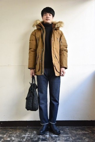 Jeans with Parka Outfits For Men: 