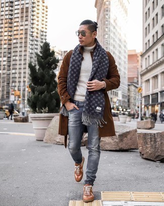 Charcoal Gingham Scarf Outfits For Men: 