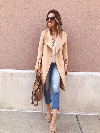 Beige Suede Heeled Sandals Casual Outfits: 