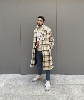 Beige Plaid Overcoat Outfits: 