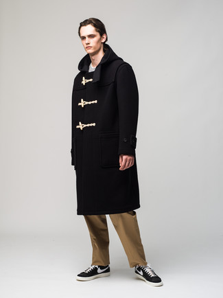 Black Duffle Coat Outfits For Men: 