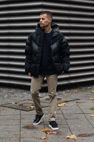 Black Puffer Jacket Outfits For Men: 