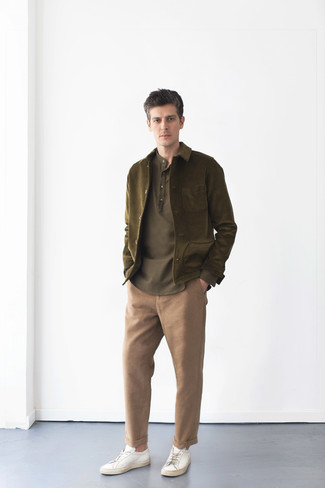 Olive Henley Shirt Outfits For Men: 