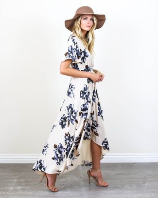 White and Blue Floral Maxi Dress Outfits: 