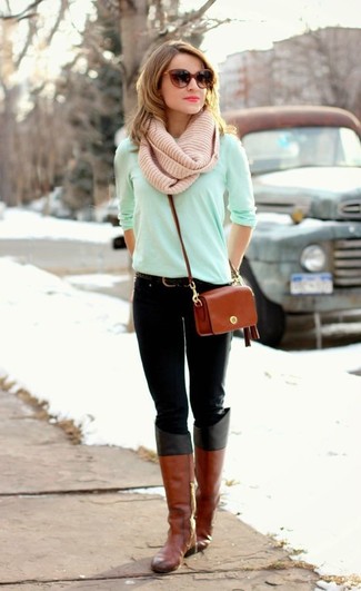 Mint Long Sleeve T-shirt Outfits For Women: 