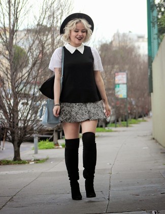 Grey Tweed Mini Skirt Outfits: 