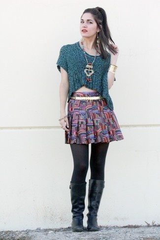 Multi colored Print Skater Skirt Outfits: 