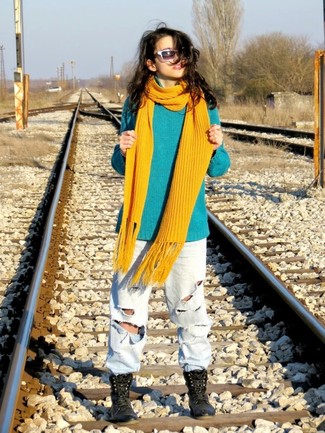 Mustard Knit Scarf Outfits For Women: 