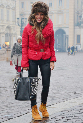 Black Leather Skinny Jeans Winter Outfits: 