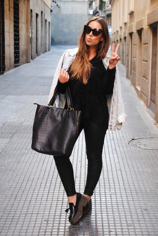Black Leather Platform Loafers Outfits: 