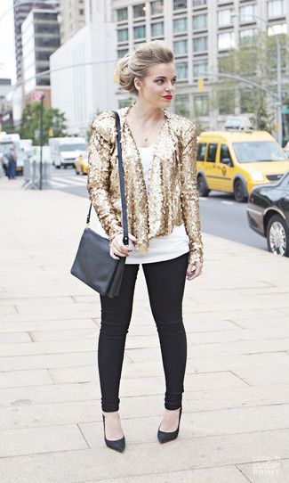 Gold Sequin Blazer Outfits For Women: 