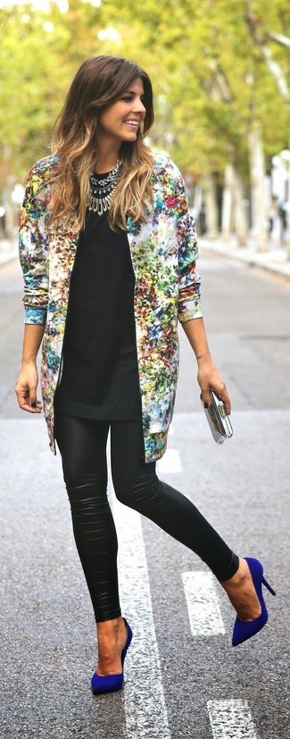 Multi colored Floral Coat Outfits For Women: 