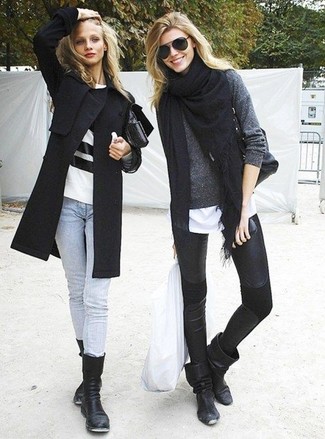 Black Leather Mid-Calf Boots Outfits: 