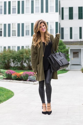 Olive Open Cardigan Outfits For Women: 