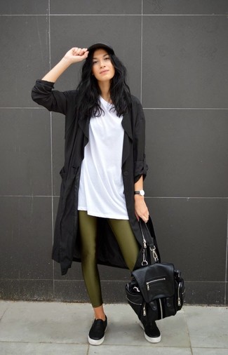 Black Leather Slip-on Sneakers Outfits For Women: 