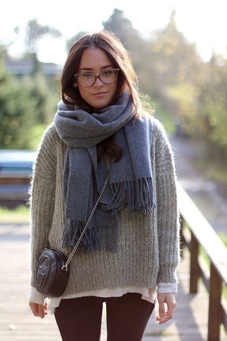 Charcoal Mohair Crew-neck Sweater Outfits For Women: 