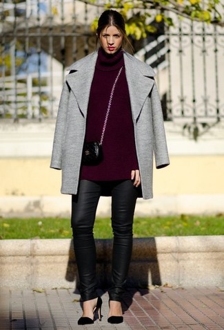 Burgundy Knit Turtleneck Outfits For Women: 