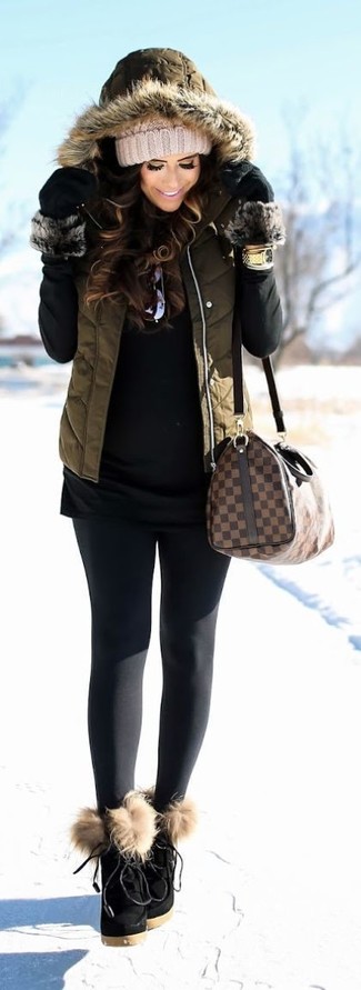 Olive Quilted Gilet Outfits For Women: 