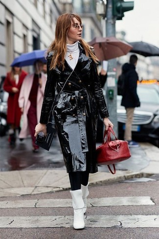 Black Leather Trenchcoat Outfits For Women: 