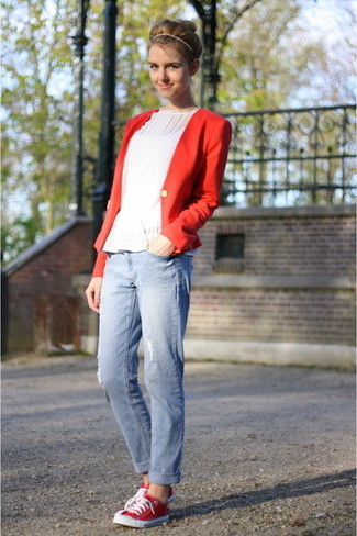 Red Canvas Low Top Sneakers Outfits For Women: 