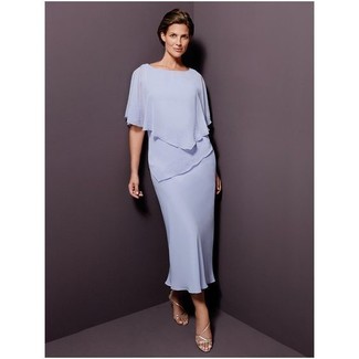 Wear a light blue chiffon midi dress for relaxed dressing with a clear fashion twist. Our favorite of a great number of ways to complement this look is with a pair of gold leather heeled sandals.