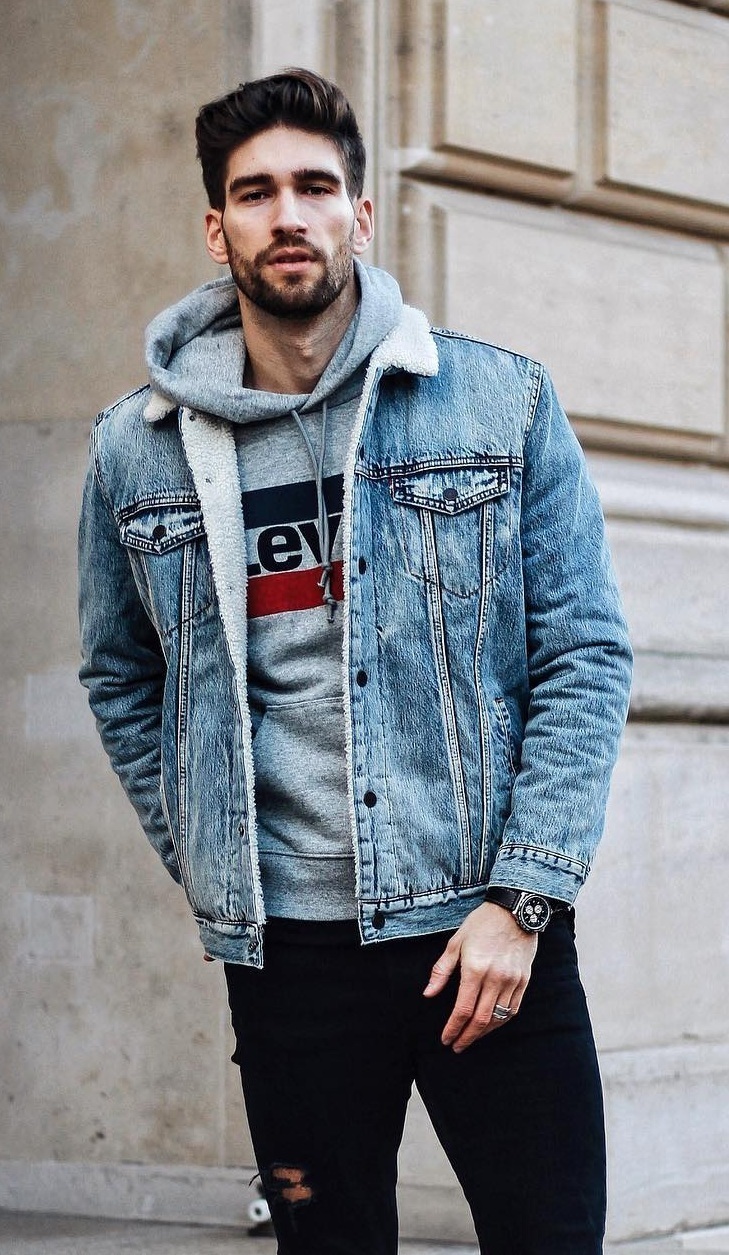 VICTORIOUS Men's Scribbled Street Motivational Text Casual Distressed Denim  Jean Jacket DK107 - Light Indigo - Small - II9H at Amazon Men's Clothing  store