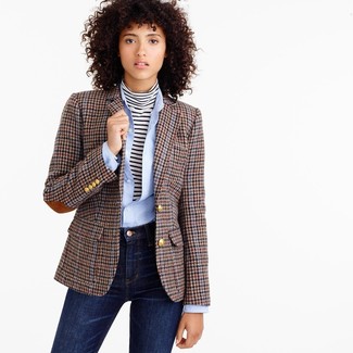 Brown Houndstooth Blazer Outfits For Women: 