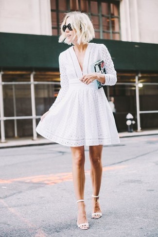 White Lace Fit and Flare Dress Outfits: 