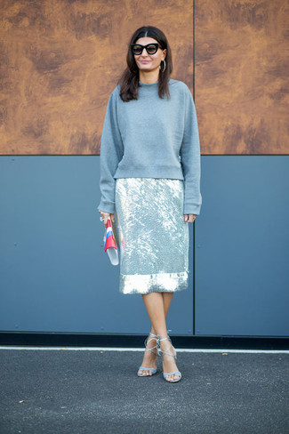 Silver Pencil Skirt Outfits: 