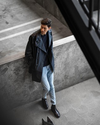 Black Leather Chelsea Boots Outfits For Men: 