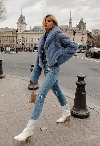 Light Blue Fur Jacket Chill Weather Outfits: 