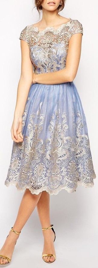 Chi Chi London Premium Lace Midi Prom Dress With Bardot Neck, $109