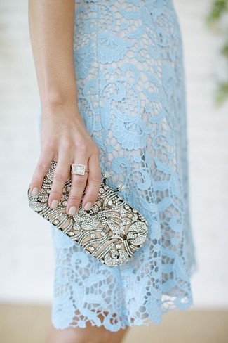 Light Blue Lace Sheath Dress Outfits: So as you can see, looking stylish doesn't require that much effort. Wear a light blue lace sheath dress and be sure you'll look stunning.