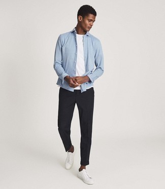 Slim Shirt In Blue With Stretch And Button Down Collar