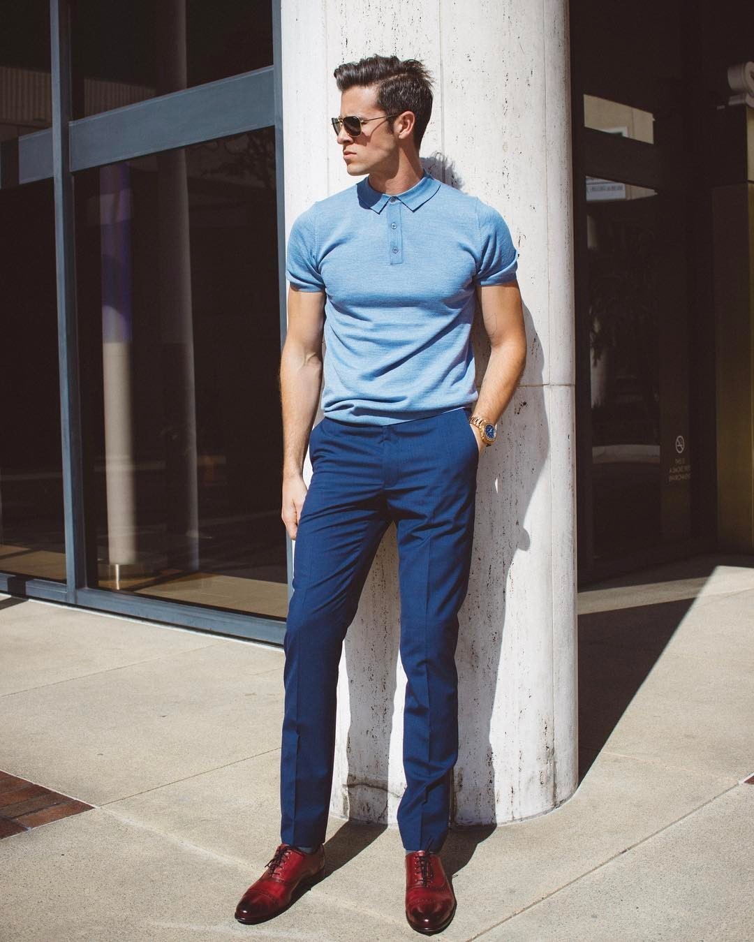 Мужские синие брюки мужские с чем носить фото