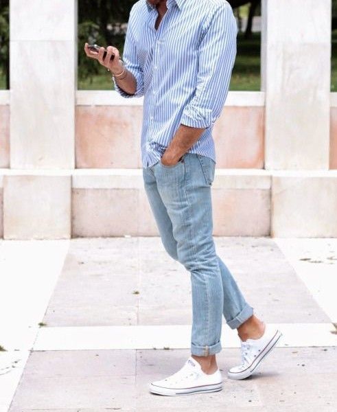 Light blue striped sales jeans